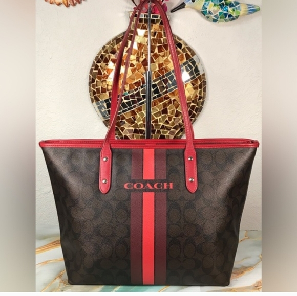Coach Handbags - COACH Varsity Stripe City Zip Tote Bag  2016   11.75"x10.5"x5.5"